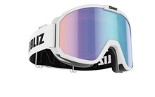 Load image into Gallery viewer, Bliz Rave Race Goggle, Nano Optics, White Frame with Brown Blue Lens
